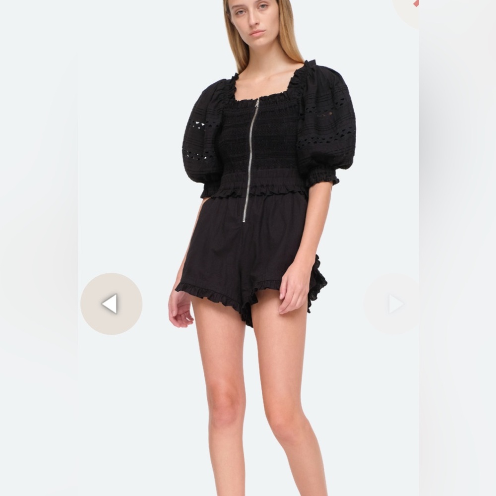 SEA Black Puff Sleeve Willa Romper